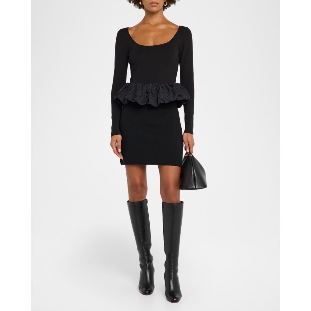 Rails Tillie Scoop Neck Bubble Hem Top Black Long Sleeve Knit Peplum Large L NWT